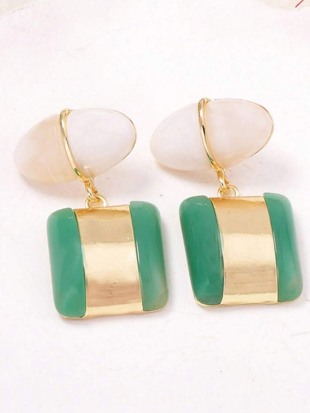Gold and Mint Green Stone Drop Earrings R698 - Picture 2 of 2